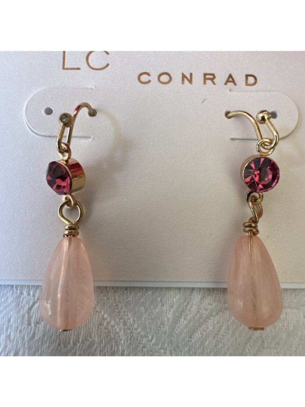 LC Lauren Conrad Dainty Earrings Dangle Beads Pink GoldTone 1.5" Summer NEW - Picture 3 of 6